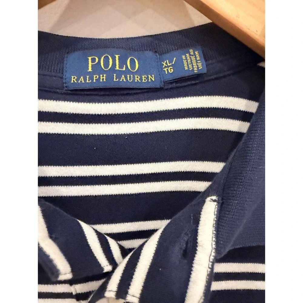 Polo‎ Ralph Lauren Mens Striped Polo Shirt Navy White Red Logo Size XL